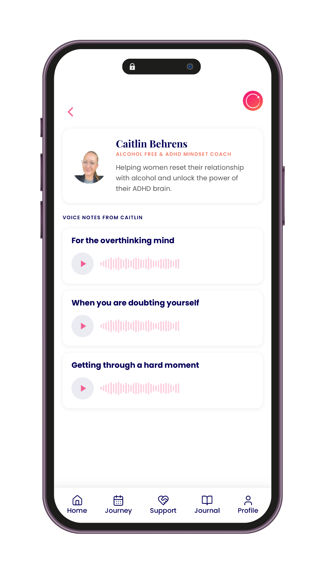 Caitlin Behrens coach audio screen